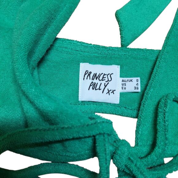 Princess polly Benni terry cloth halter tie crop top green SIZE 4/S soft trendy - Picture 5 of 7
